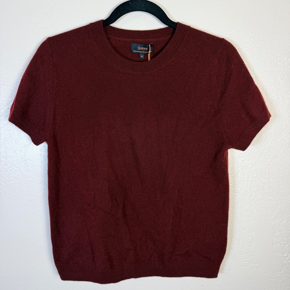 Quince Women's M Mongolian Cashmere Tee Rich Burgundy Short Sleeve Sweater